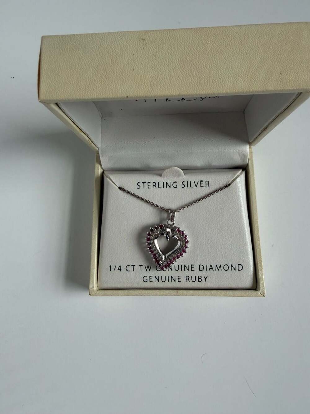 Macy's Sterling Silver 1/4 CT TW Genuine Diamond and Genuine Ruby Heart Necklace